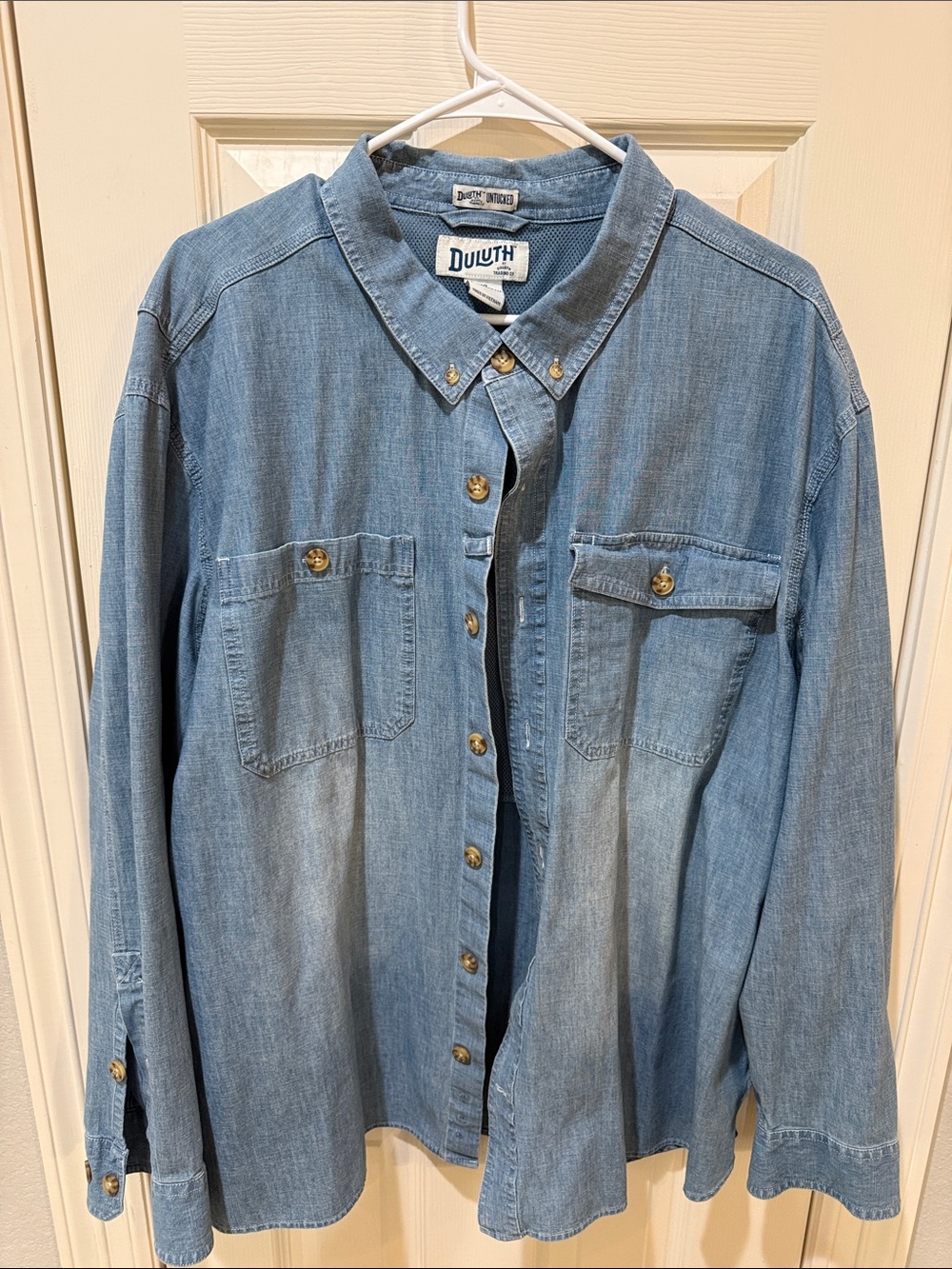 Duluth Trading Co Light Blue Denim Button-Down Shirt